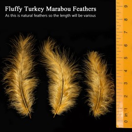 THARAHT 100pcs Fluffy Turkey Marabou Feathers 4-6inch for Craft Dream Catcher Decoration Natural Fluffy Turkey Marabou Feathers,Golden Yellow