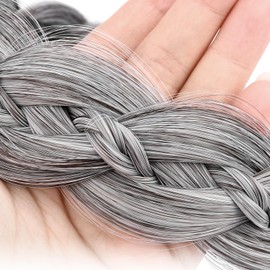 Gledola Wide Braided Headband with Teeth Synthetic Hair Plaited Headband High Elasticity Braids Hair Band Hairpiece for Girls Women (Salt Pepper, Wide)