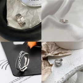 IKOPFLN Set of 6 Rings Stainless Steel Rings Set Silver Matt Polished Knot Vintage Rings Chain Rings Bottle Opener Ring Band Rings Wedding Ring Engagement Rings