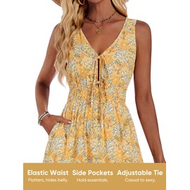 HUHOT Yellow 100% Cotton Dresses for Women 2025 Vacation Summer Midi Sundress with Pockets Boho Flower Resort Wear V Neck Sun Dress