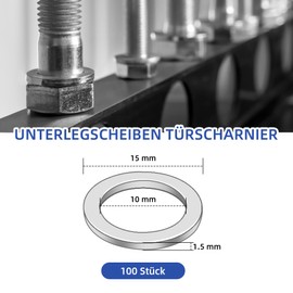 Fitschenringe Φ10 x 15 x 1.5 mm – Pack of 100 Fitschenringe Room Doors – Special Door Washers Stainless Steel Door Hinge Mounting Rings Without Abrasion Marks for Standard Room Doors
