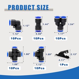 Brintek 50PCS Push to Connect Fitting Kit, 5/16" or 8mm Air Hose Quick Connectors Pneumatic 10 Spliters+10 Elbows+10 Tee+10 Straight+10 Cross with 1PCS Tube Cutter