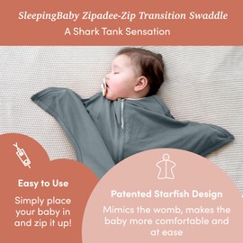 SleepingBaby Zipadee-Zip Transition Swaddle - Baby Sleep Sack with Zipper, Polyester, Spandex - Roomy Baby Wearable Blanket for Easy Diaper Changes - Classic Grey, Medium (6-12 Month) - 2 Pack