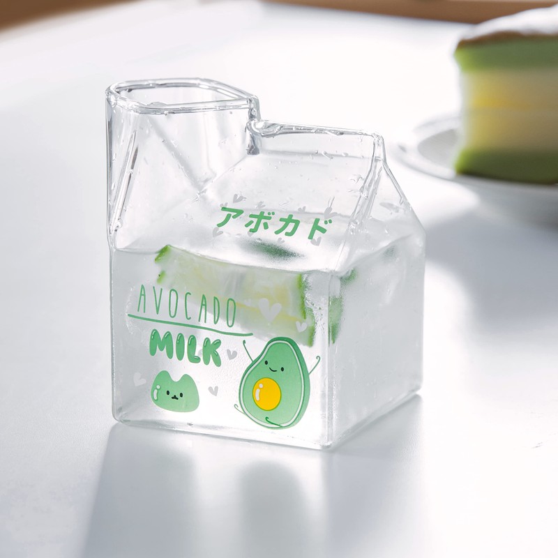 Kawaii Glass Milk Carton Cup Clear Cute Milk Cup Mini