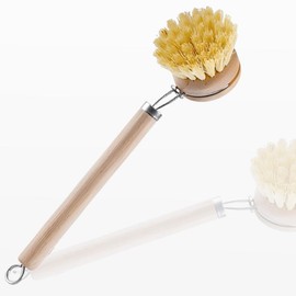 [HAPPY SINGU RABO] Scourer Scrubbing Brush with Handle, Handle, Scratch Resistant Because it Washes on Surfaces, 2-Way Removable, Washable, Genuine Material, Dishwashable, Wooden, Scourer, For Frying