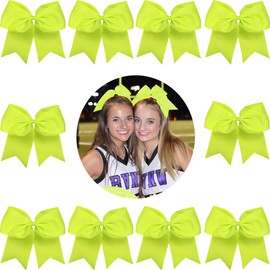 7" Jumbo Cheer Bow Big Hair Bows with Ponytail Holder Large Classic Accessories for Teens Women Girls Softball Cheerleader Sports Elastics Ties Handmade by Kenz Laurenz (Neon Yellow)
