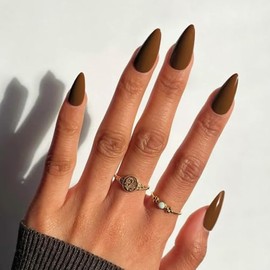 Uñas Postizas De Color Marrón Claro Con Forma De Almendra, 48 Unidades, Neutras Y Gruesas, Para Mujer, Uñas De Almendra Medianas, Uñas Acrílicas Reuti