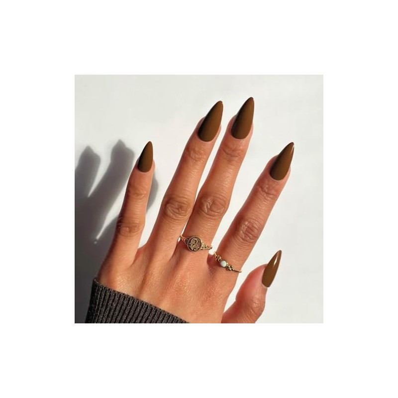 Uñas Postizas De Color Marrón Claro Con Forma De Almendra,