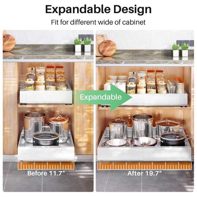 Pull out Cabinet Organizer, Expandable(12"-20") Heavy Duty Slide out Drawers