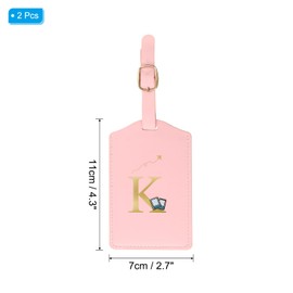 PATIKIL Initial Luggage Tags, 2 Pack Monogrammed PU Leather Baggage Tags Embroidered Letter Suitcase Label Tags Luggage Identifier for Luggage Baggage, Pink (K)