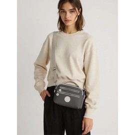 Compact Crossbody Bag with Double Zippers, Adjustable Strap, Multiple Colors, 9x3.1x6.7 inches, Grey, 9x3.1x6.7 inches