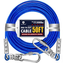 Tie Out Cable for Dogs Up to 300lbs,100ft Extra Strong 1000lbs Break Strength Tie-Out Tether Trolley Training Lead,Dog Run Cable for Yard Garden Park Camping Outside (Reflective Blue, 300lbs 50ft)