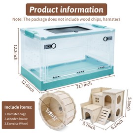 Wedoelsim Portable and Foldable Hamster Cages with Wheels, Castle Habitat, and Exercise Wheel, Easy to Move and Store Suitable for Guinea Pigs, Rat and Other Small Animals (Blue, Large)