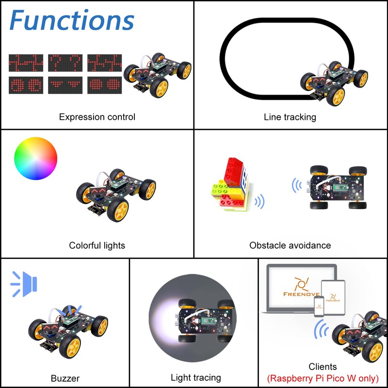 Freenove 4WD Car Kit for Raspberry Pi Pico (Not Included)
