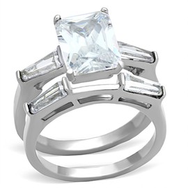 Marimor Jewelry 4.45 Carat Emerald Cut Zirconia Stainless Steel Engagement Wedding Ring Set Size 8