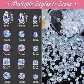 Thrilez Thrilez 900 Pieces Glass Crystal Beads for Jewelry Making, Assorted Crystal Beads for Bracelets, Jewelry, DIY Crafts or Home Ornaments(Clear Crystal AB Color)
