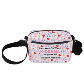 JYTAPP Korean K-Drama K-Pop Crossbody Bag Korean Drama Fan Gift Just Want to Watch K-Drama Funny Korea Lover Crossbody Purse (Beige)