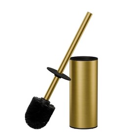 Toilet Brush and Holder Set, NEWRAIN 304 Stainless Steel Toilet Brush with Long Brush Handle, Brushed Gold Toilet Scrubber and Covered Holder, Round Design Sturdy and Space Saving, Covered Brush