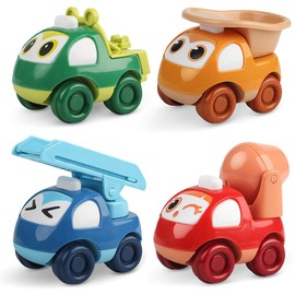 Toy Cars, 4PCS Construction Vehicles Set Kids Digger Trucks Friction Power Toy Cars Excavator Toys Pull Back Press and Go Car Education Construction Vehicles Birthday Gifts for Toddler Age 3+