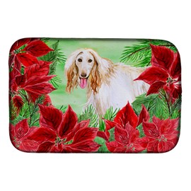 Caroline's Treasures CK1350DDM Afghan Hound Poinsettas Dish Drying Mat Absorbent Dish Drying Mat Pad for Kitchen Counter Dish Drainer Mat for Countertop, 14 x 21", Multicolor