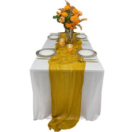 EHLDekol Cheesecloth Gauze Table Runner,Wedding Decor Arch Draping,Gauze Event Centerpiece Runner, Bridal Shower Runner(Mustard Yellow,13ft)