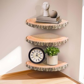 Corner Shelf Wall Mounted Wood Corner Floating Shelves 3Pcs Wall Shelf Rustic Small Corner Shelf Live EDG Floating Shelvesfor Bedroom/Bathroom/Living Room Decor/Kitchen/Office