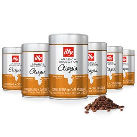 illy Arabica Selections Ethiopia Whole Bean Coffee, 100% Arabica Bean Single Origin Coffee, Light Roast with Notes of Jasmine, All-Natural, No Preservatives, 8.8 Ounce Can (Pack of 6)