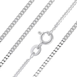 Aeon Jewellery 925 Sterling Silver Necklace - 1mm Diamond Cut Curb Chain Necklace | 22" Chain | Polishing Cloth & Pouch Bag Included