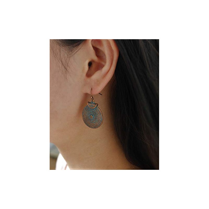 Grooved copper patina circles: small earrings