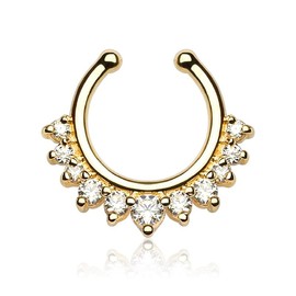 Non-Piercing Septum Jewelry: Multi CZ Clip On Ring Hanger (No Required) - Style: Rose Gold Tone Clear