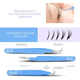 SIVOTE Lash Tweezers for Eyelash Extensions, Pack of 5 Blue – Lash Extension Tweezers Set with Diamond Grip, Precision Fiber Tip for Volume Tweezers Eyelash Extensions