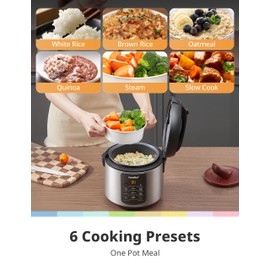 COMFEE' Compact Rice Cooker, 6-in-1 Stainless Steel Multi Cooker, Slow Cooker, Steamer, Saute, and Warmer, 2 QT, 8 Cups Cooked(4 Cups Uncooked), Brown Rice, Quinoa and Oatmeal, 6 One-Touch Programs