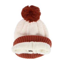 CTM Women's Two Tone Knit Winter Beanie Hat with Pom, Rust