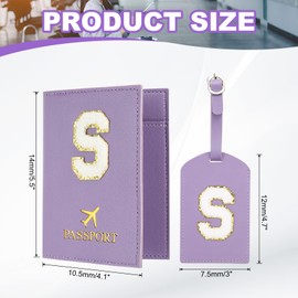 PATIKIL Passport Holder for Travel, Initial Passport Cover and Luggage Tag Set with Alphabet Chenille Letter Patch Travel Wallet Bag Suitcase Identifier for Women Family Travel Purple S