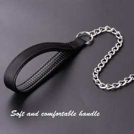 6FT Heavy Duty Dog Leash, Metal Dog Leash Dog Chain with Comfortable Handle, Soft Padded Leather Handle Lead, Premium Chain Heavy Duty Dog Leash for Large&Medium Size Pets Walking