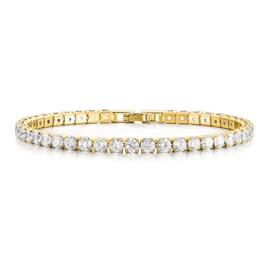 Smxyancht 18K Gold/Silver Plated 4mm High Carbon Diamond Classic Tennis Bracelet,Stainless Steel Silver Chain for women,with 19cm Detachable Buckle,Gold Bracelets jewelry for women (gold)