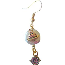 Big Bold Outer Space Saturn Bling Rhinestone Shell Charm 1.5" Dangle Earrings + GIFT BAG