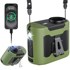 IFECCO Portable Waist Fan,10000mAh Battery Powered Clip on Wearable Belt Personal Fan Rechargeable With 5 Speeds & Flashlight,Hands-Free Neck Fan for Outdoor Camping Jobsite Traveling (green)