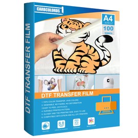 Carbcolords DTF Transfer Film 100 Sheets-A4 PET Heat Transfer Paper for DYI Direct on T-Shirts.Socks,Bags,Textile-8.3" x 11.7"