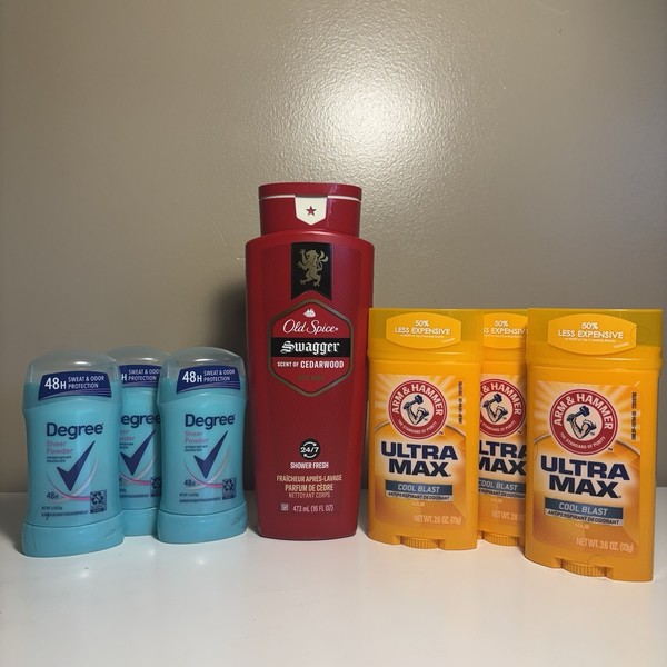 Assorted hygiene bundle, Degree and Arm and Hammer Deodorant, Old