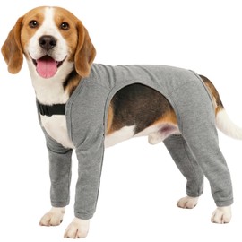 BRKURLEG Dog Recovery Suit with Legs, Leg Wound Protector Soft Post Surgery Dog Suit, Pet Surgical Onesie Stop Licking Leg Joints and Wounds After Surgery, Elbow & Knee Wound Cover, Grey M