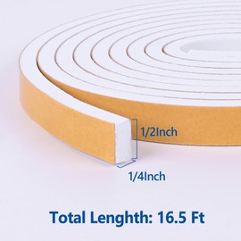 Kikerike Self Adhesive Foam Tape Weatherstrip 1/2in x 1/4in x 16.5Ft High Density Foam Insulation Strips Seal Weather Stripping with Strong Adhesive for Door and Window Sound Isolation Soundproofing