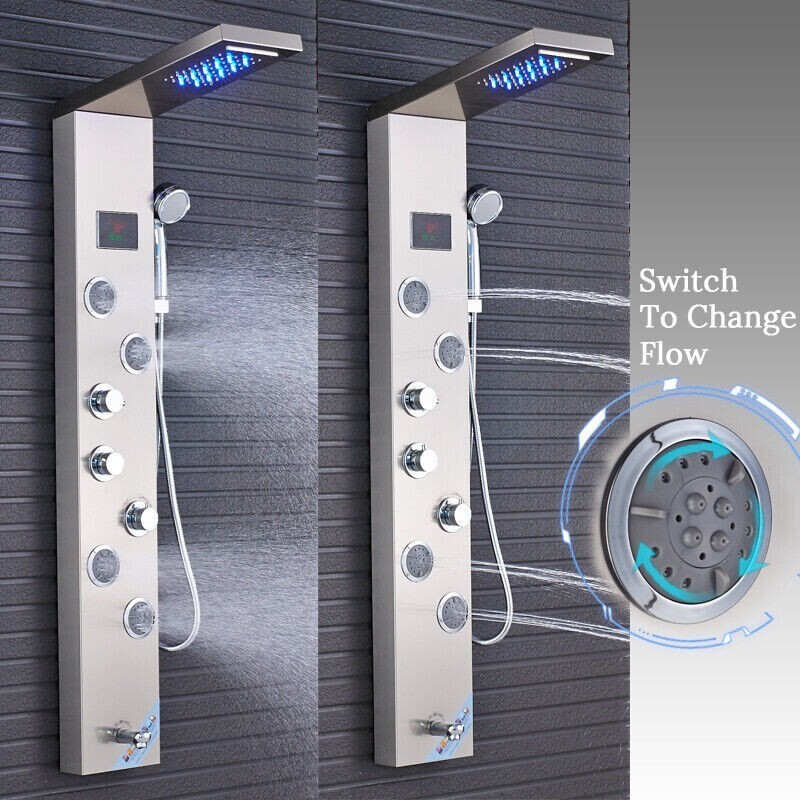 ELLO&ALLO Wall Mount Stainless Steel LED Shower Panel Tower System