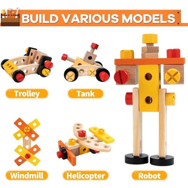 Wooden Kids Tool Bench 54 PCS Montessori STEM Tool Set