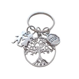 JewelryEveryday Crossing Guard Charm Keychain with Tree Charm, Children Charm, and Stop Sign Charm, School Crosswalk Aide Appreciation