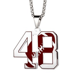 EunWow Sport Softball Team Inspiration Football Jewelry Necklace Number 48 Football Pendant Necklace For Men&Women 48