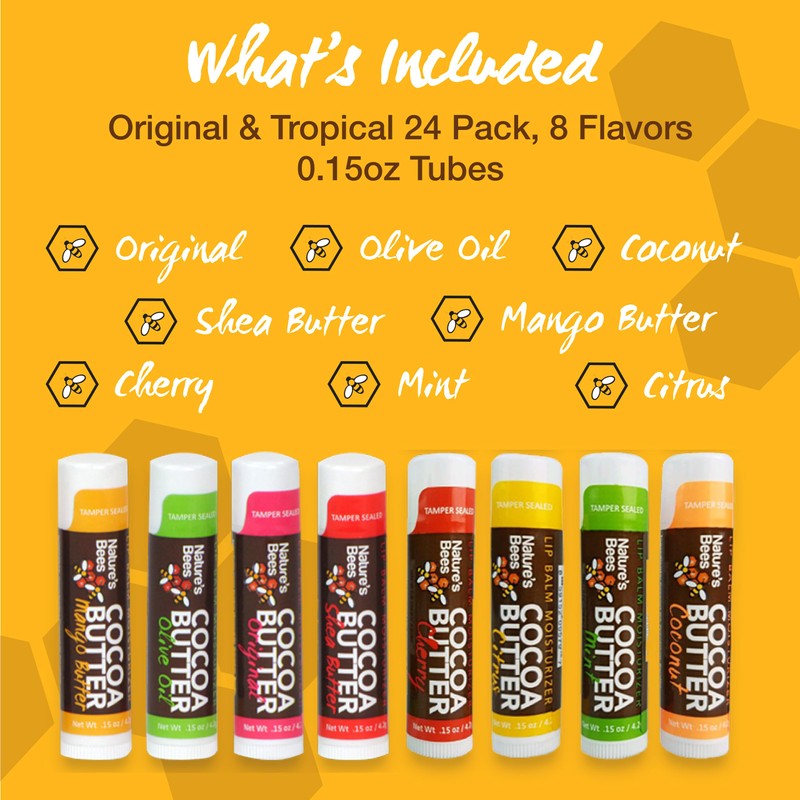 Nature's Bees Lip Balm, Bulk Lip Care Pack for Dry,