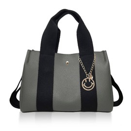 Giselle Women's Shoulder Bag, Tote Bag, 2-Way Mini Tote, Gray x Black [Charm: Smile]