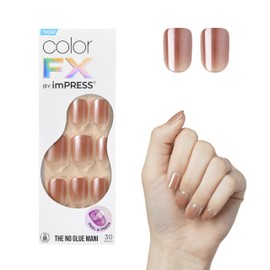 KISS imPRESS No Glue Mani Press-On Nails, Color FX, Last Call', Medium Neutral, Short Size, Squoval Shape, Includes 30 Nails, Prep Pad, Instructions Sheet, 1 Manicure Stick, 1 Mini File