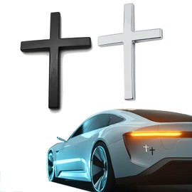 Rxwstt 2PCS Mixed Matte Black & Polished Silver Solid Metal Cross Car Emblems, Heavy Duty 3D Waterproof Self Adhesive Decals for Car Truck SUV Exterior